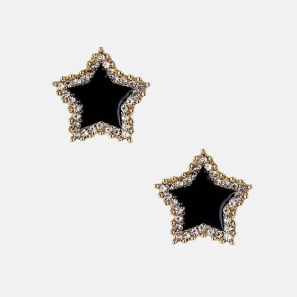 Black Star Crystal Gold-Tone Stud Earrings